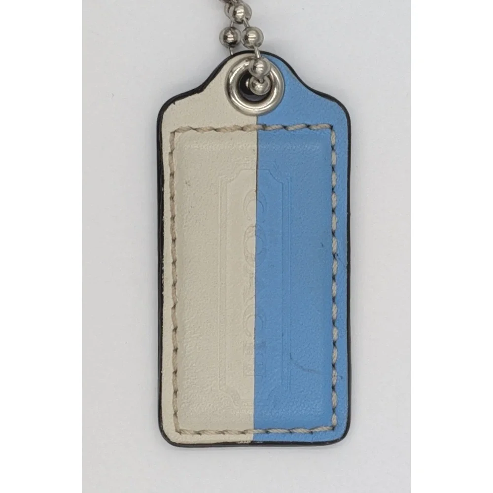 Coach Bag Charm Hangtag Blue Cream Leather Two Tone Replacement Large 2.5